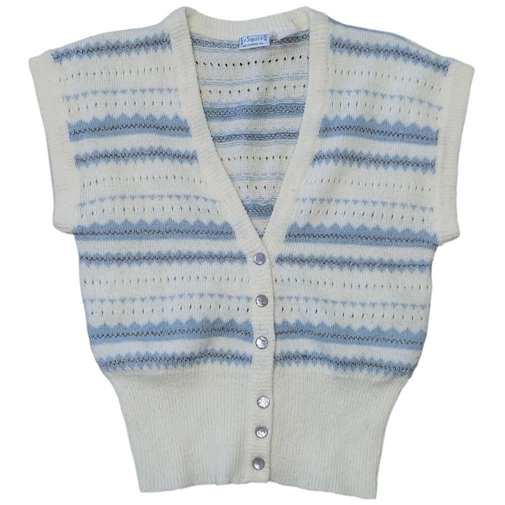 Levi Strauss & Co Vintage 70's Blue and White Striped Women's Sweater. Sz. XS/S